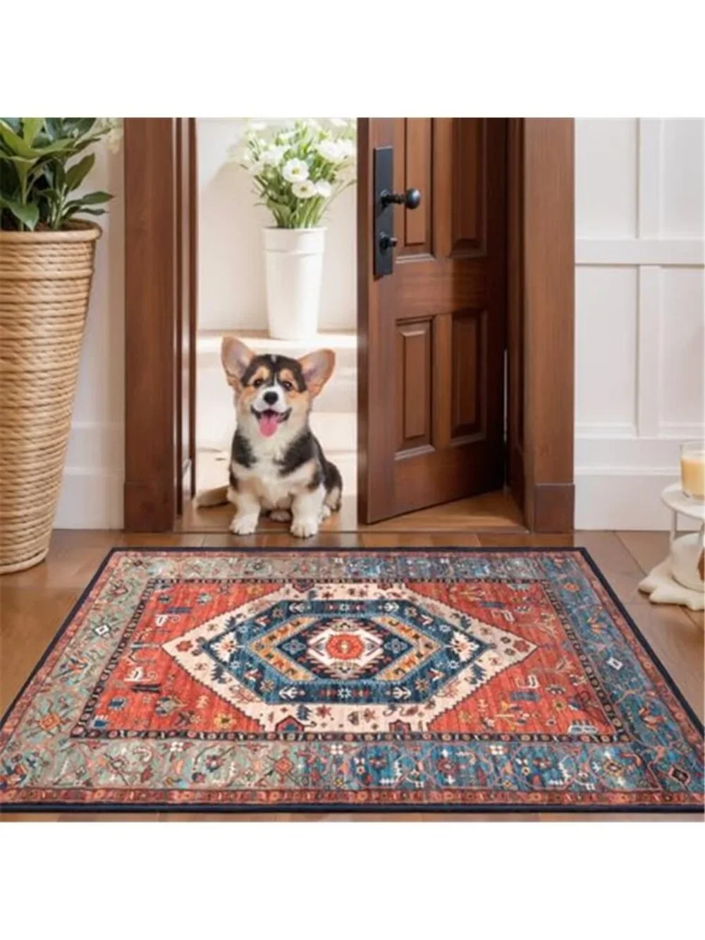 2x3 Boho Rug Rust Entryway Rug Non-Slip Washable Small Area Rug